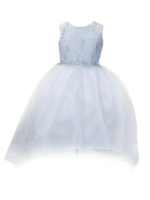Big Girls White Sequin Bodice Hi Low Junior Bridesmaid Dress 8-16 - SophiasStyle.com